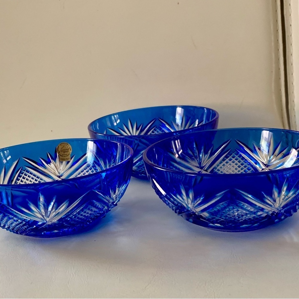 Vintage D’Arques Genuine Lead Crystal Cobalt Blue Bows